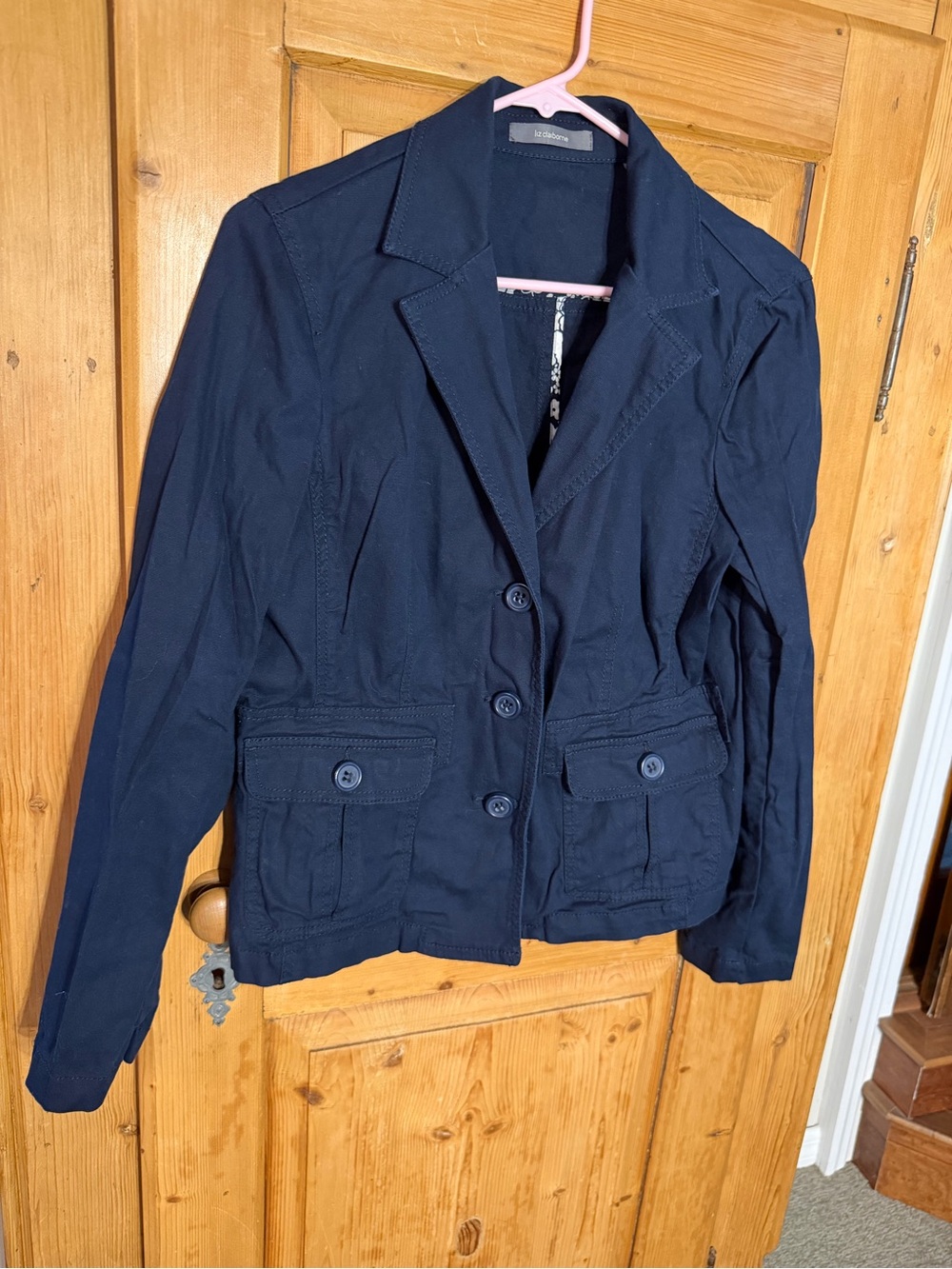 Liz Claiborne Navy Button-Front Tailored Blazer Sz Small Sexy CEO